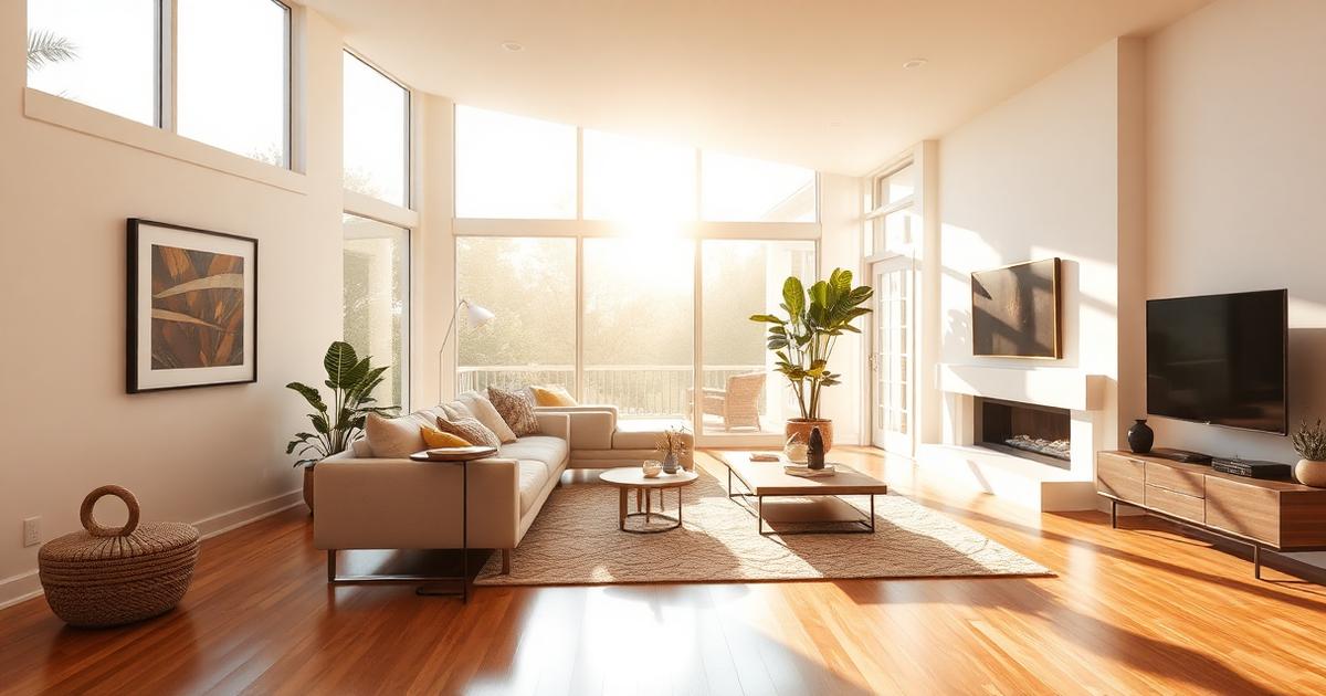 Sunlit San Diego living room with hardwood floors and framed art protected by UV-blocking window film