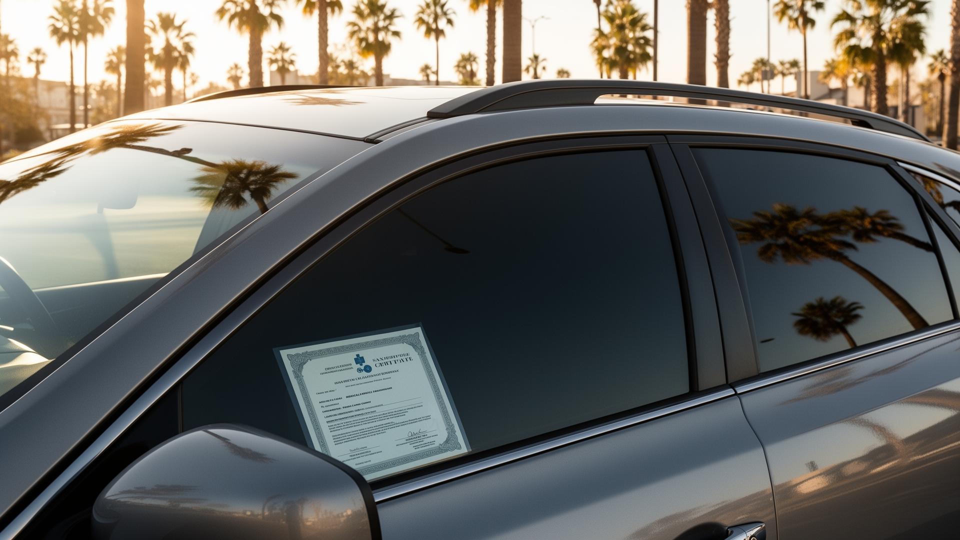 Car with dark window tint and medical exemption certificate in San Diego California