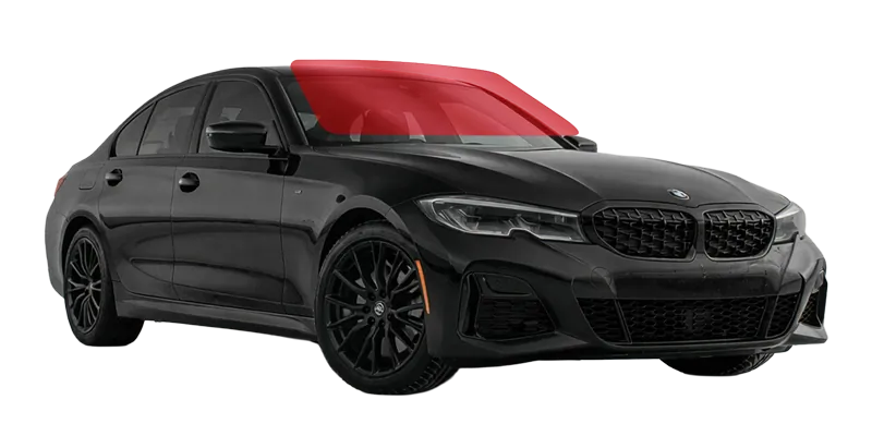 Black BMW 3 Series G20 sedan with its windshield highlighted for ExoShield ULTRA pre-cut protection film