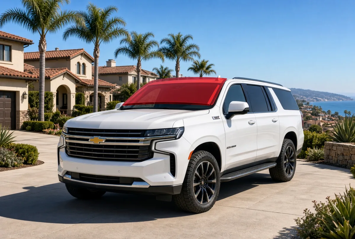 White Chevrolet Suburban SUV with its windshield highlighted for ExoShield ULTRA pre-cut protection film
