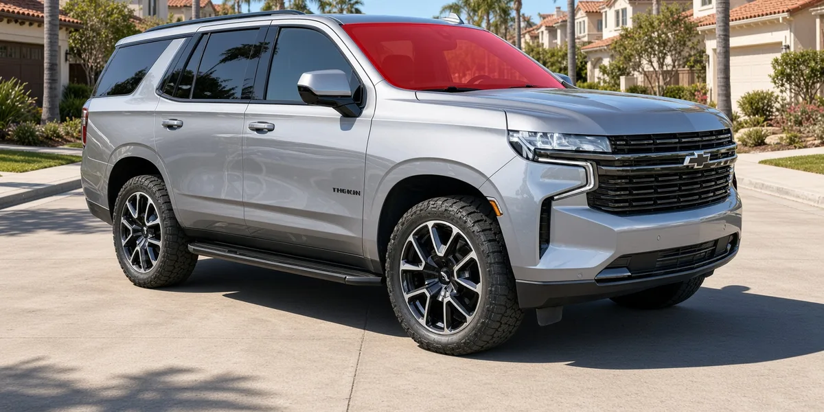 Silver Chevrolet Tahoe SUV with its windshield highlighted for ExoShield ULTRA pre-cut protection film