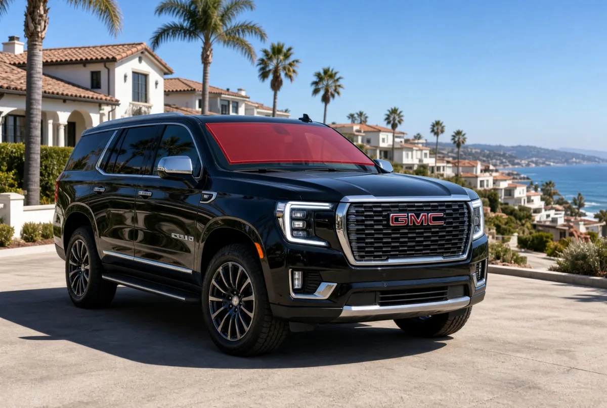 Black GMC Yukon SUV with its windshield highlighted for ExoShield ULTRA pre-cut protection film