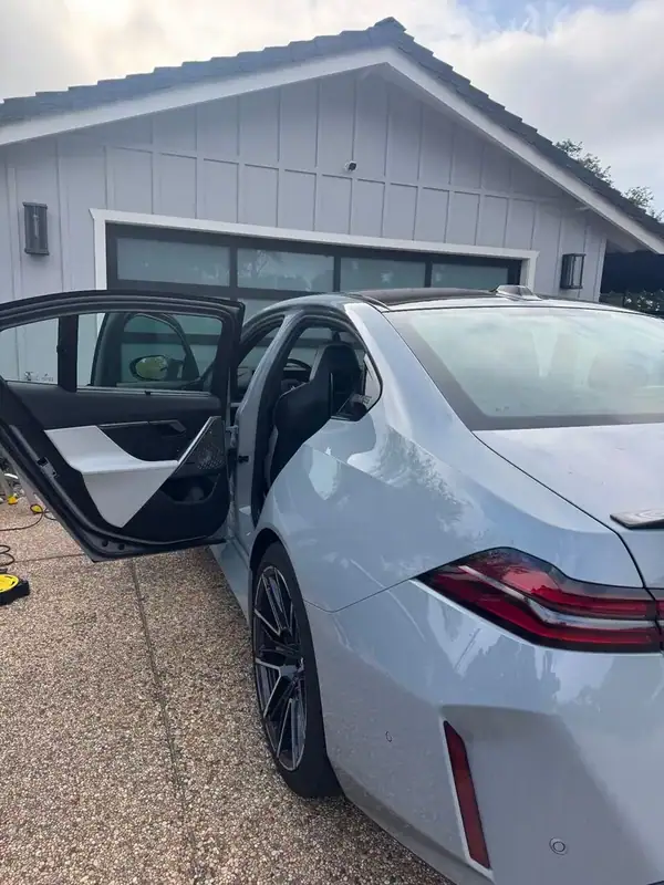 BMW M5 rear view with ceramic tint on back glass — San Diego mobile service
