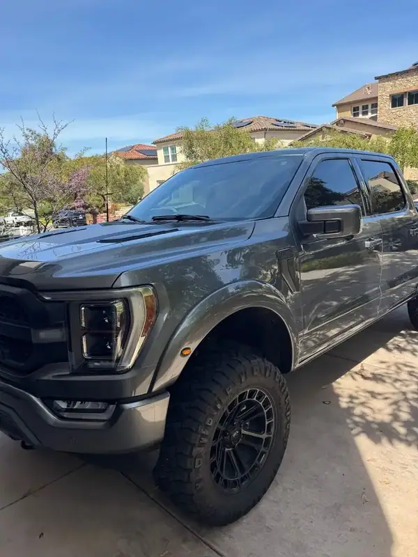 Ford F-150 Roush Edition front angle showing dark ceramic tint on cab windows — mobile tinting San Diego