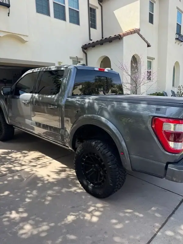 Ford F-150 Roush rear quarter view showing ceramic window tint on back glass — mobile window tinting San Diego