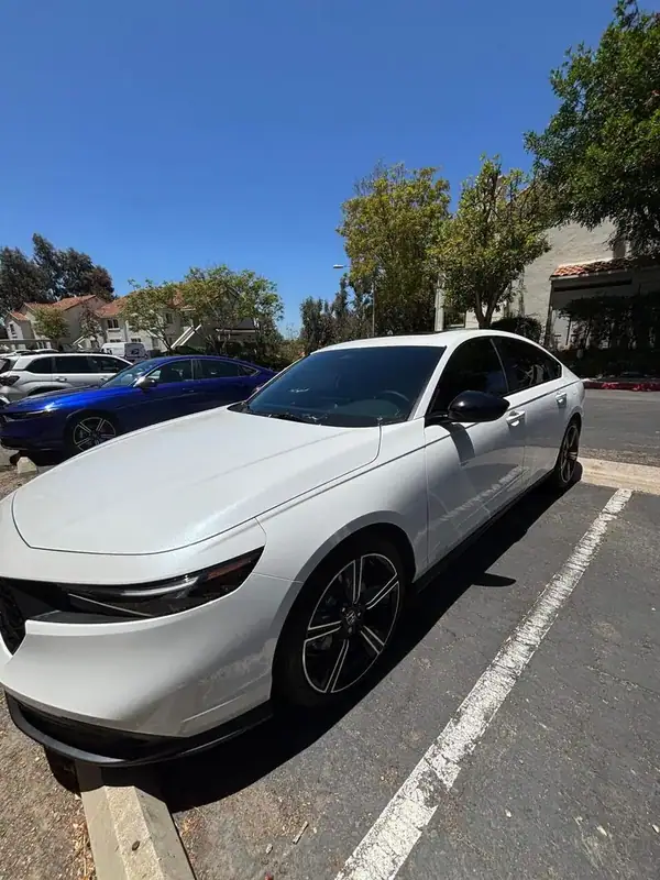 Platinum White Pearl 2026 Honda Accord Sport Hybrid with full HiTek Ceramic 20% window tint installed by BestAutoTechs mobile window tinting in Scripps Ranch, San Diego
