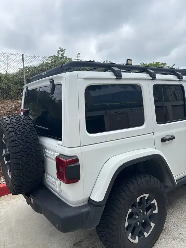 Jeep Wrangler Unlimited Rubicon rear quarter glass close-up after full HiTek Ceramic IR window tint install — BestAutoTechs San Diego mobile