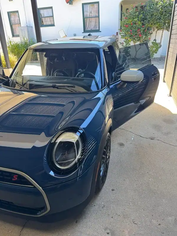 Mini Cooper S front quarter angle with ceramic tint on all windows — San Diego