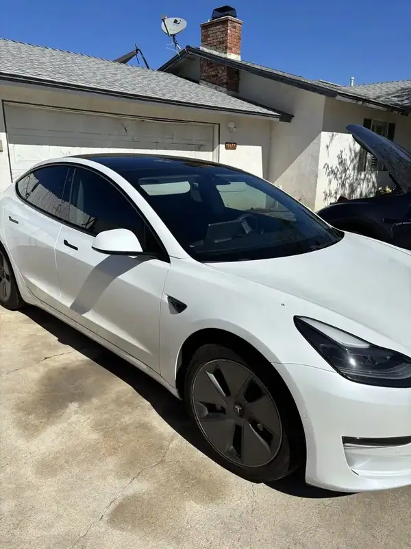 2021 Tesla Model 3 passenger-side profile showing front and rear doors with HiTek ceramic IR film — BestAutoTechs Ramona mobile