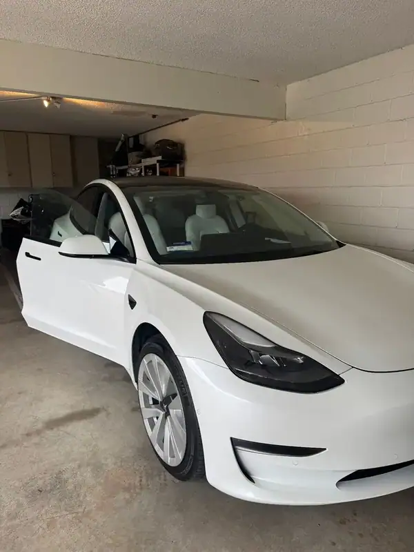 Tesla Model 3 passenger front view showing ceramic tint on all windows — BestAutoTechs San Diego