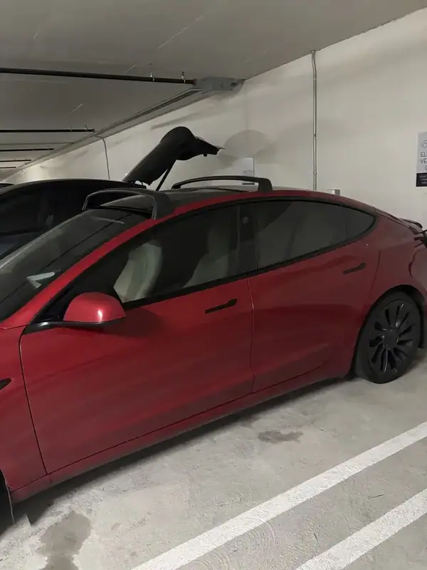 Tesla Model 3 Performance passenger side after full ceramic IR window tint install — mobile window tinting San Diego