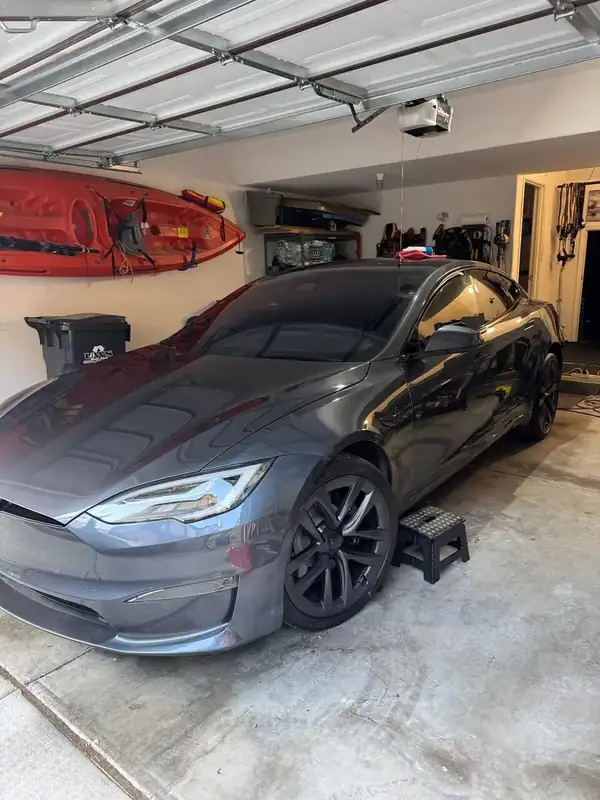 Tesla Model S front quarter view showing dark ceramic window tint — BestAutoTechs San Diego