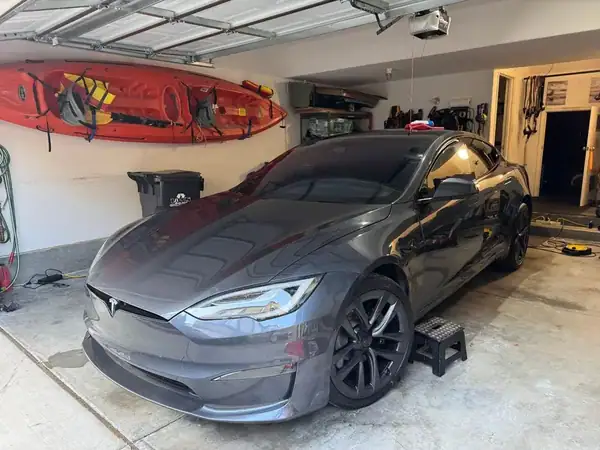Tesla Model S with ceramic window tint on sides back and windshield installed by BestAutoTechs mobile window tinting in San Diego