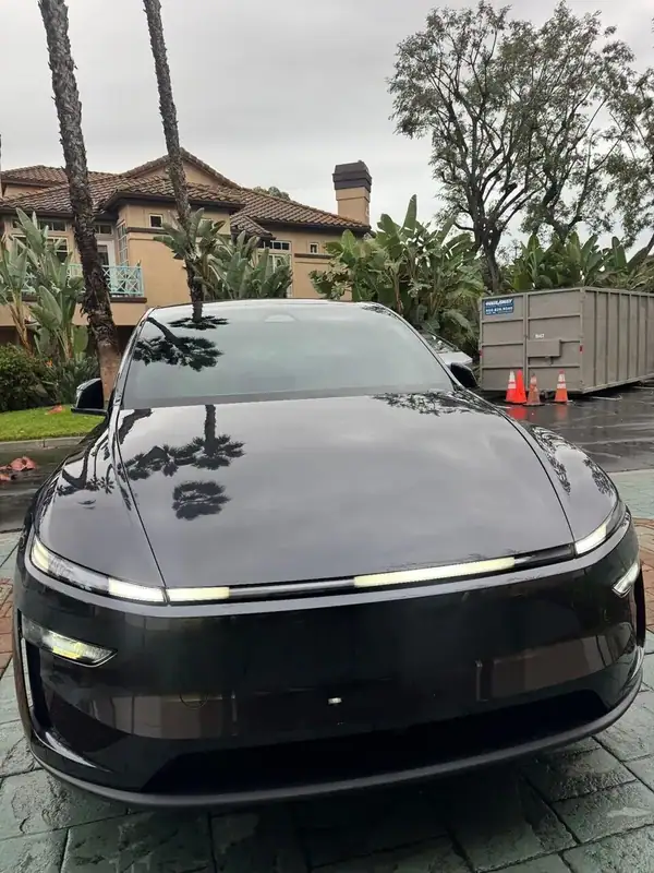 Tesla Model Y front view with ceramic windshield tint — San Diego mobile service